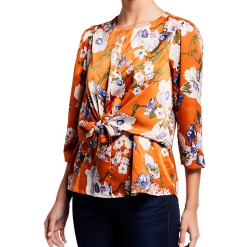 NWT Lumie Floral Double Layer Tie Front Blouse XS